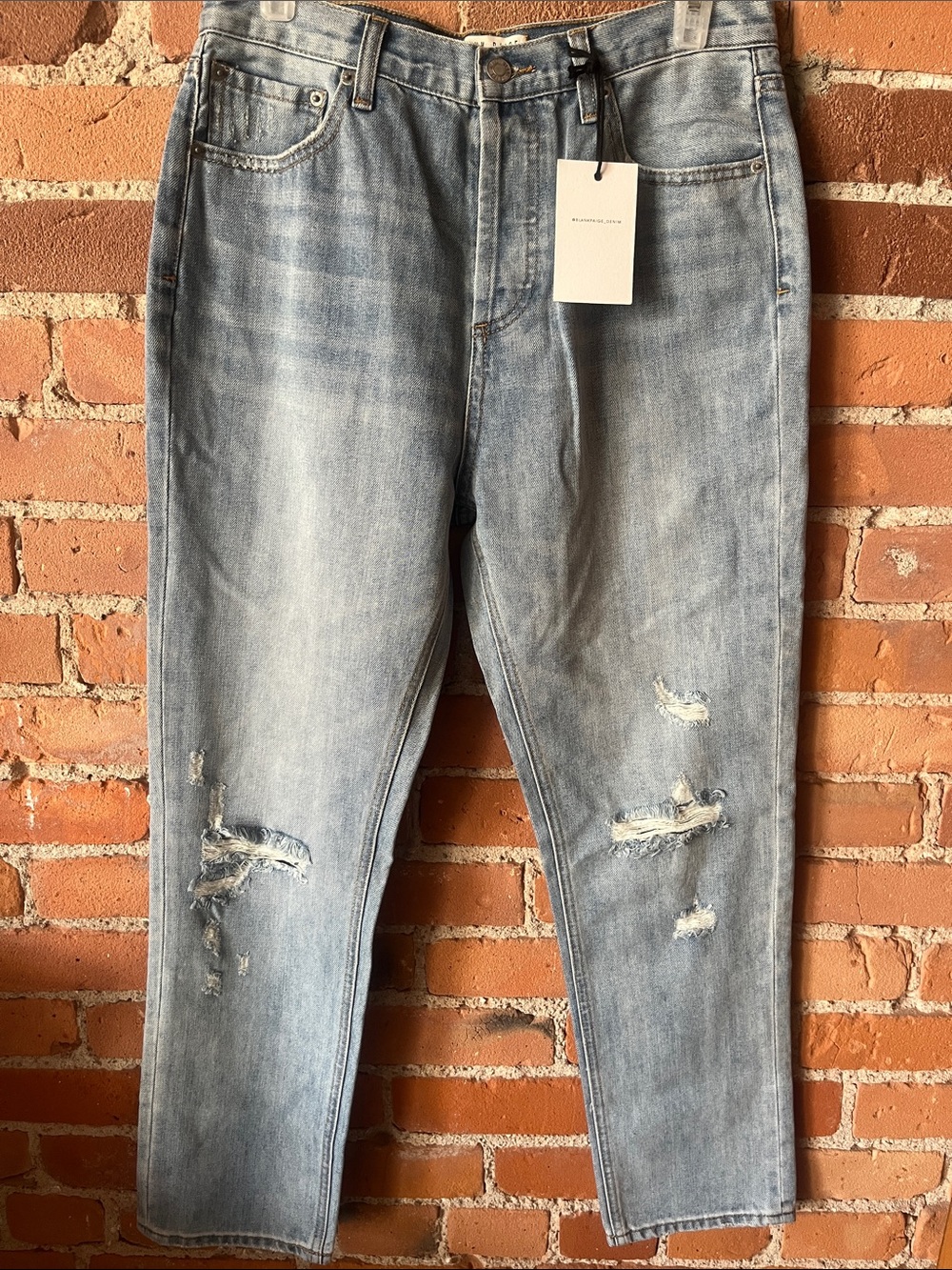 Blank Paige Denim NWT Light Wash Distressed Straight Leg Jeans Button Fly Size L